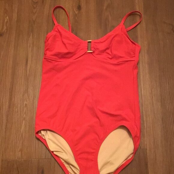 Land’s End Red with Gold Accent One Piece Swimsuit - Picture 1 of 5